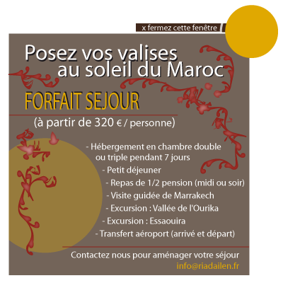 forfait sejour au Riad Ailen de Marrakech